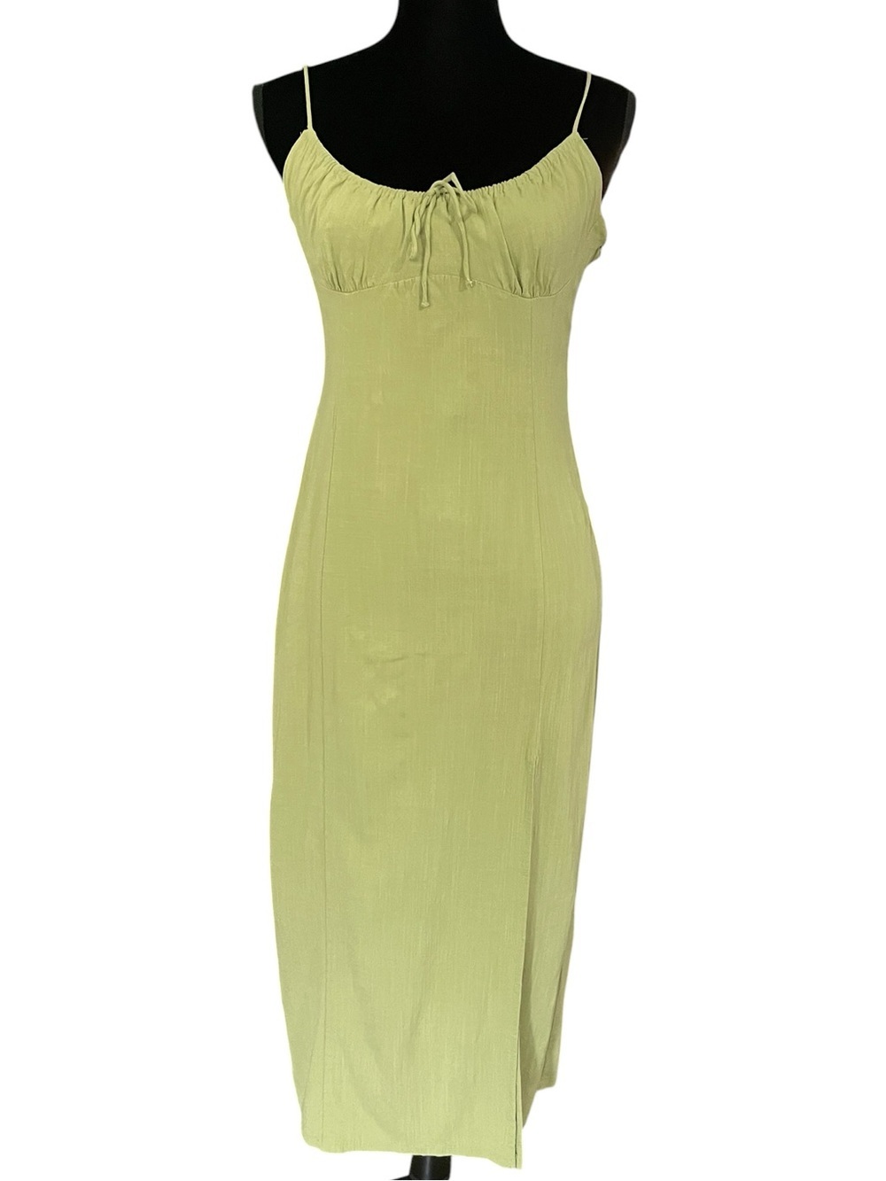 Zara Milkmaid Babydoll Y2K Midi Dress Womens XL Green Slit Cottagecore beach